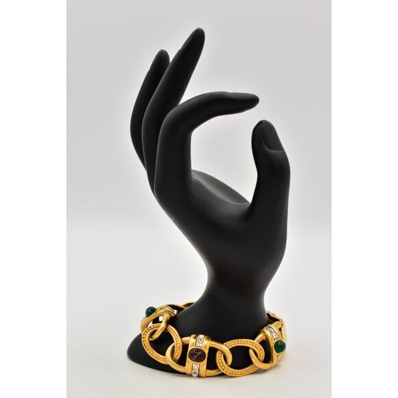 Givenchy Vintage Cabochon Bracelet Multi-Color Brushed Gold Crystal Signed BinAD - Picture 5 of 12